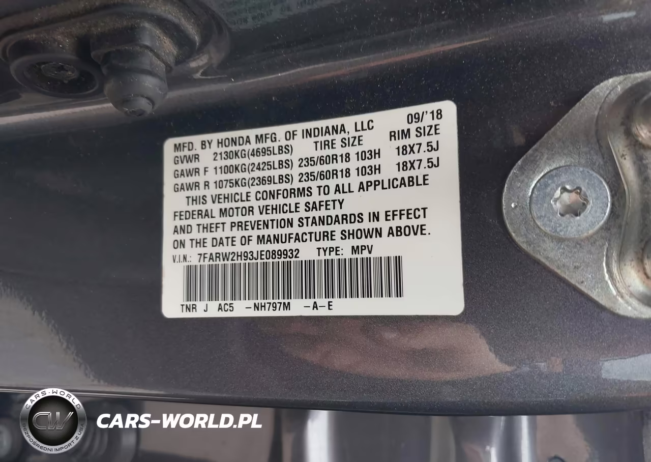 2018 Honda Cr-V Touring VIN:7FARW2H93JE089932 - 9