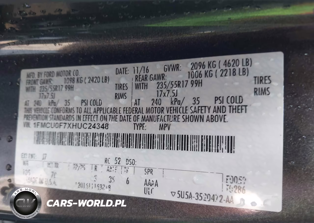 2017 Ford Escape S VIN:1FMCU0F7XHUC24348 - 9