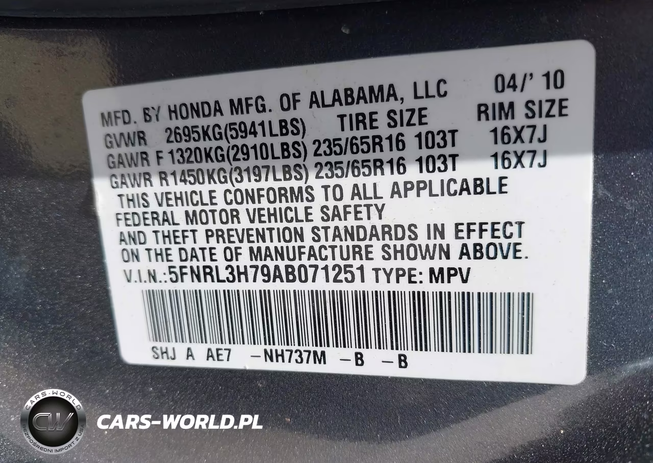 2010 Honda Odyssey Ex-L VIN:5FNRL3H79AB071251 - 9