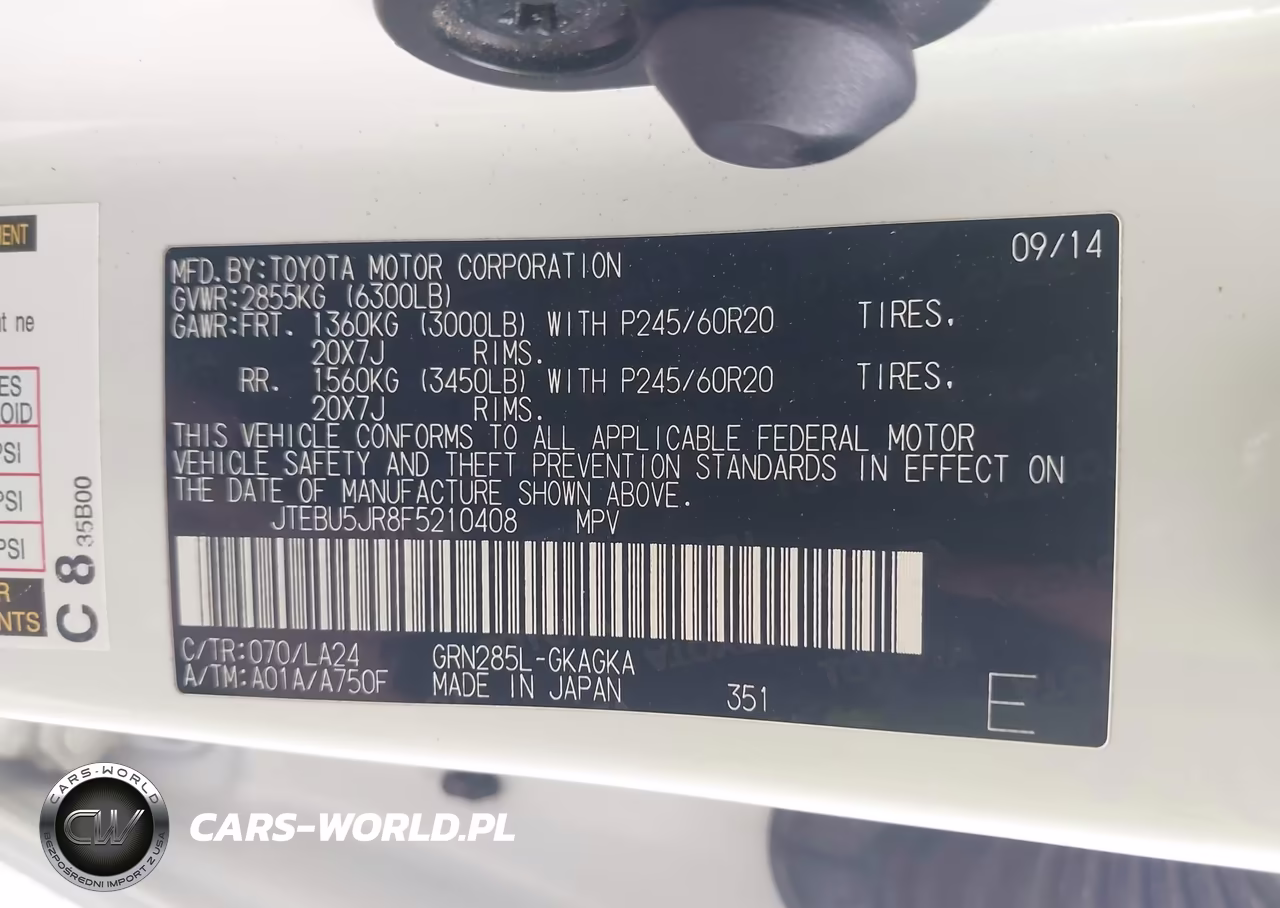 2015 Toyota 4Runner Limited VIN:JTEBU5JR8F5210408 - 9