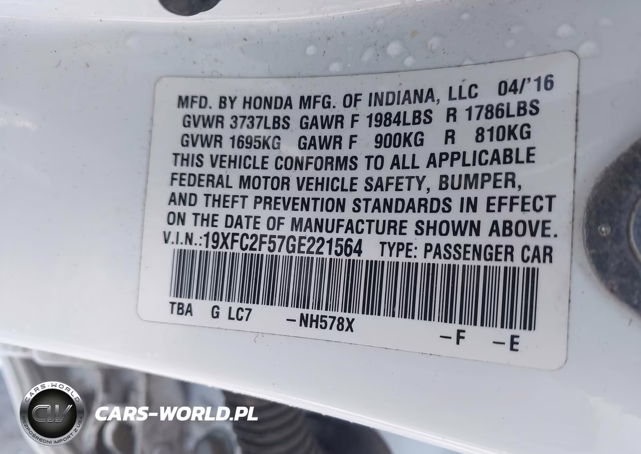 2016 Honda Civic Lx VIN:19XFC2F57GE221564 - 9