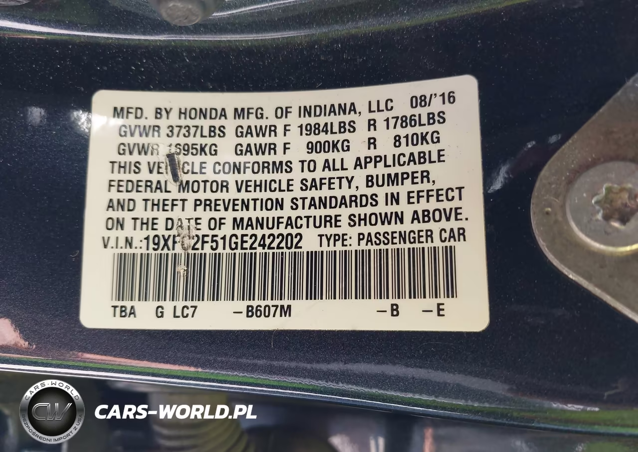 2016 Honda Civic Lx VIN:19XFC2F51GE242202 - 9