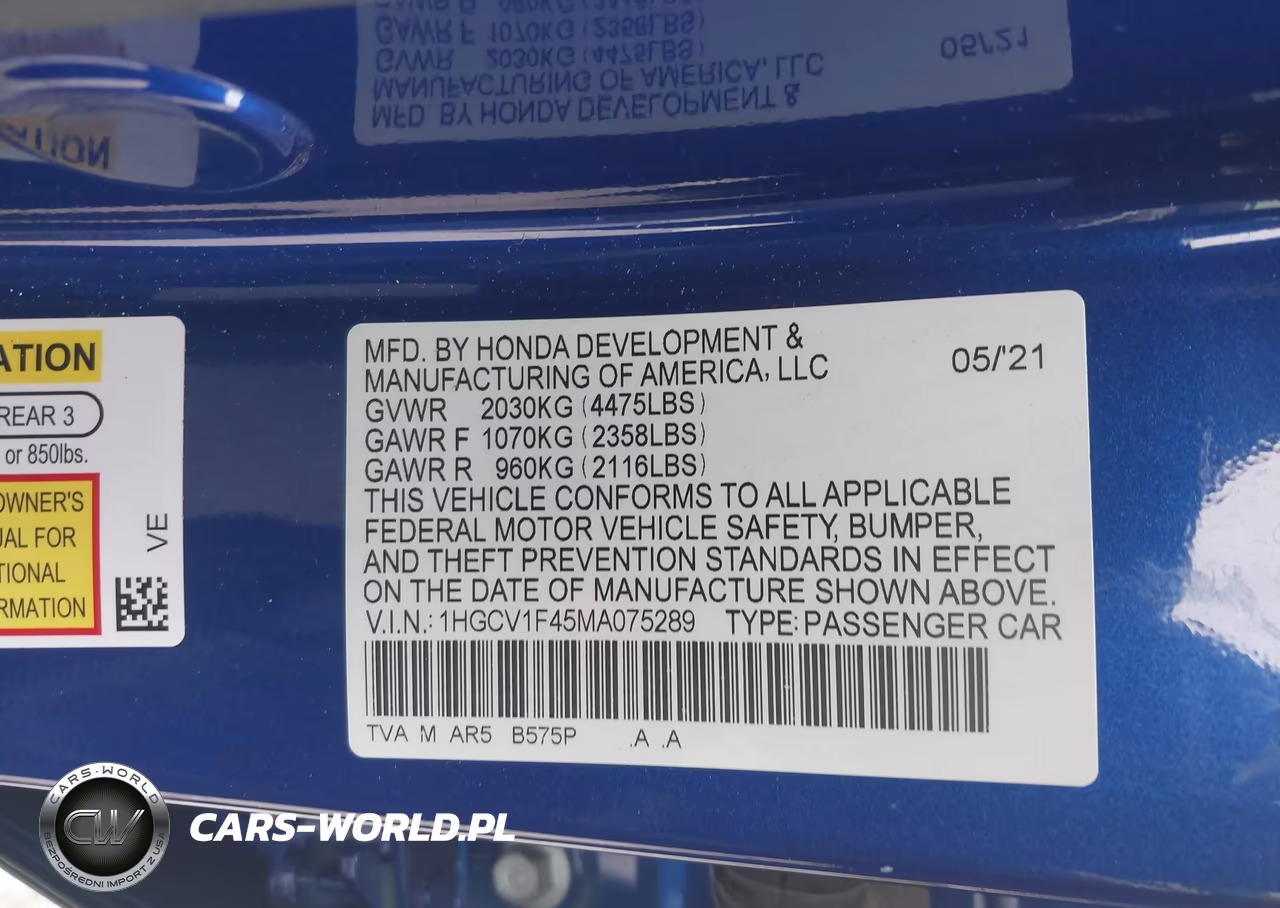 2021 Honda Accord Sport Special Edition VIN:1HGCV1F45MA075289 - 9
