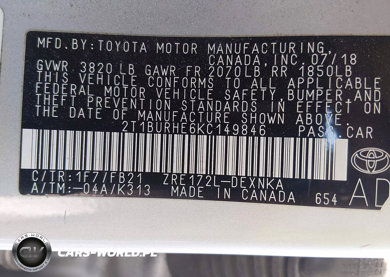 2019 Toyota Corolla Le VIN:2T1BURHE6KC149846 - 9