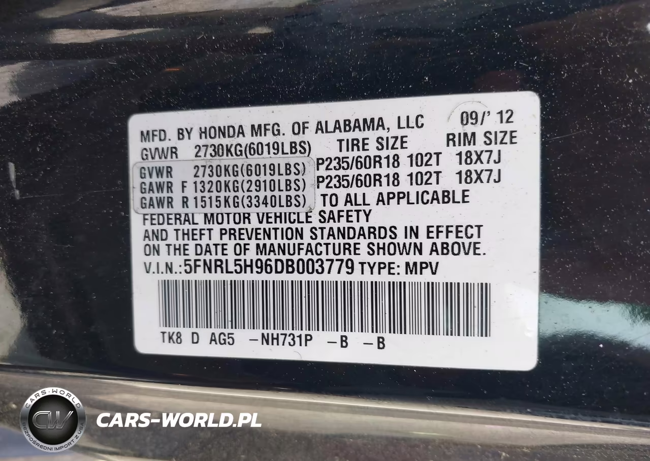 2013 Honda Odyssey Touring-Touring Elite VIN:5FNRL5H96DB003779 - 9