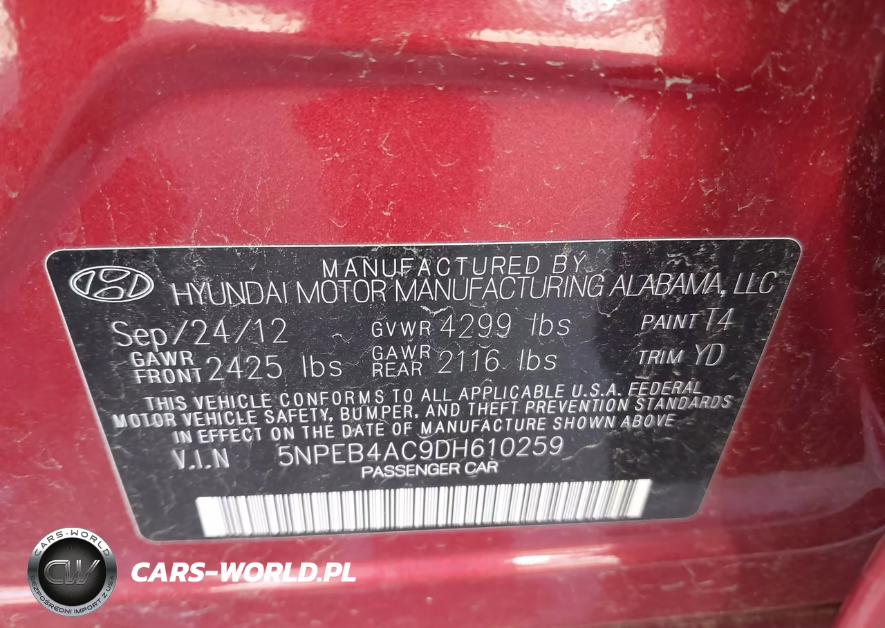 2013 Hyundai Sonata Gls VIN:5NPEB4AC9DH610259 - 9