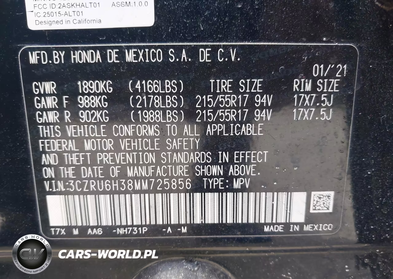 2021 Honda Hr-V Awd Lx VIN:3CZRU6H38MM725856 - 9