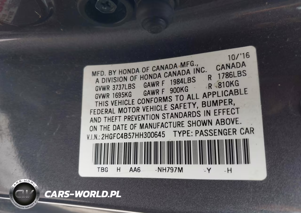2017 Honda Civic Lx VIN:2HGFC4B57HH300645 - 9