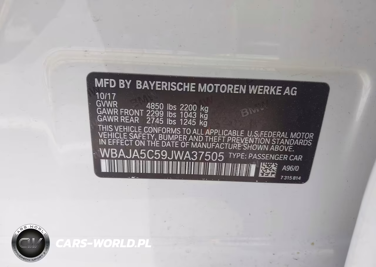 2018 BMW 530I VIN:WBAJA5C59JWA37505 - 9
