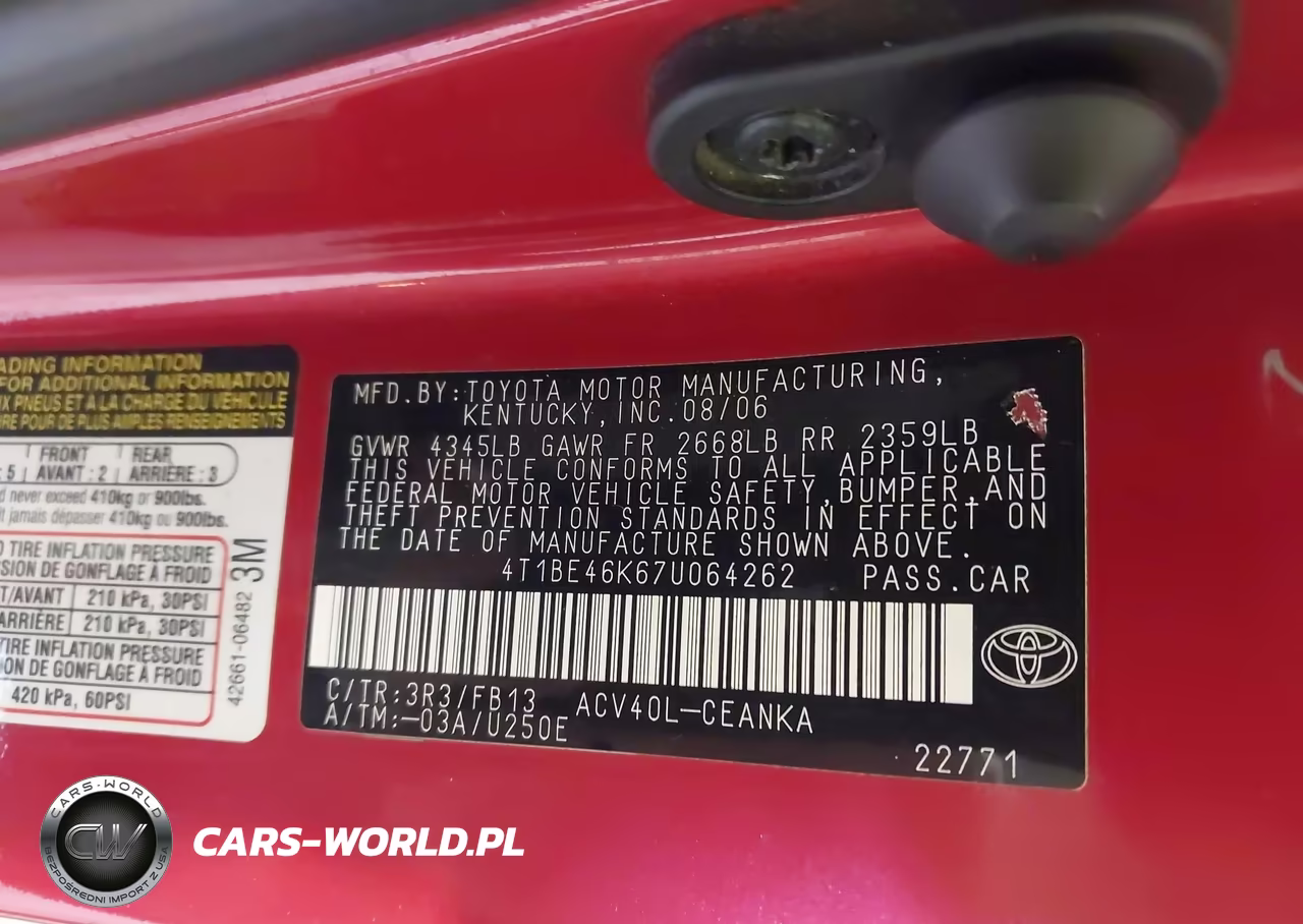 2007 Toyota Camry Le VIN:4T1BE46K67U064262 - 9
