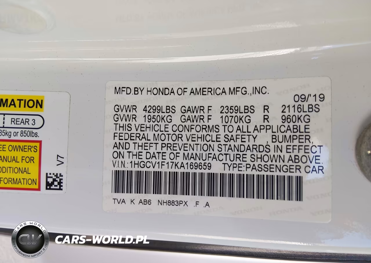 2019 Honda Accord Lx VIN:1HGCV1F17KA169659 - 9