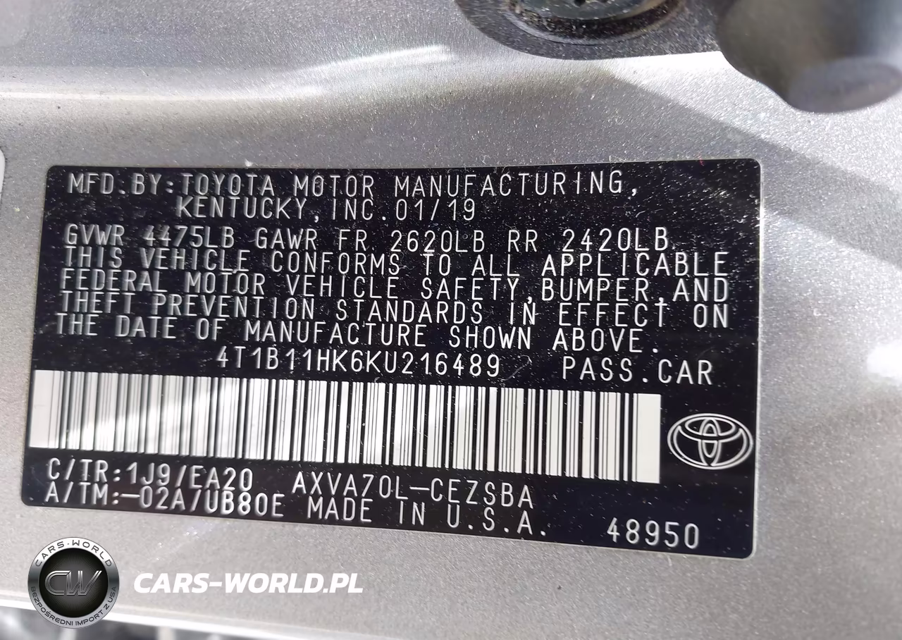 2019 Toyota Camry Se VIN:4T1B11HK6KU216489 - 9