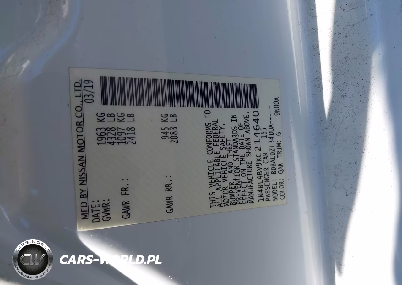 2019 Nissan Altima 2.5 S VIN:1N4BL4BV9KC214640 - 9