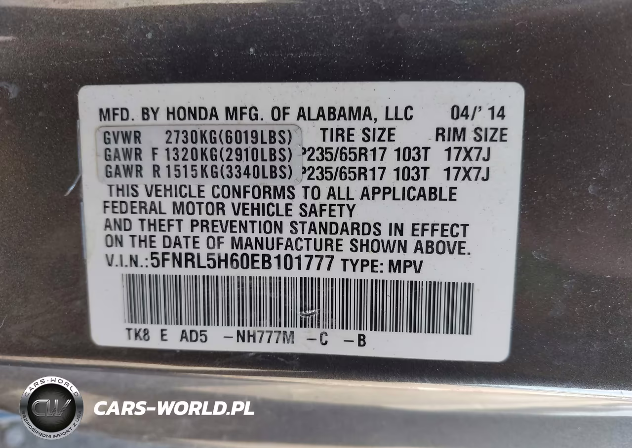 2014 Honda Odyssey Ex-L VIN:5FNRL5H60EB101777 - 9