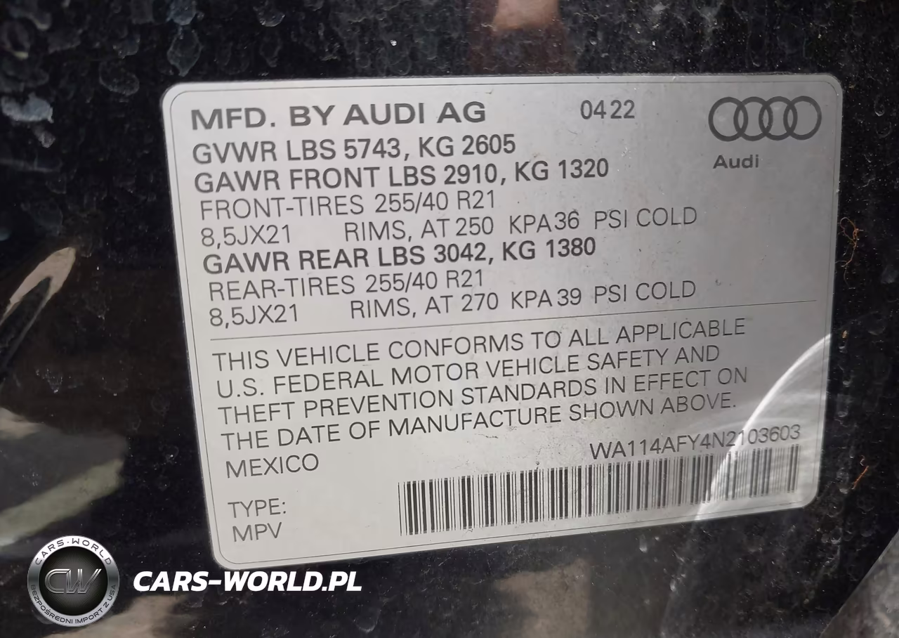 2022 Audi Sq5 Sportback Premium Tfsi Quattro Tiptronic VIN:WA114AFY4N2103603 - 9
