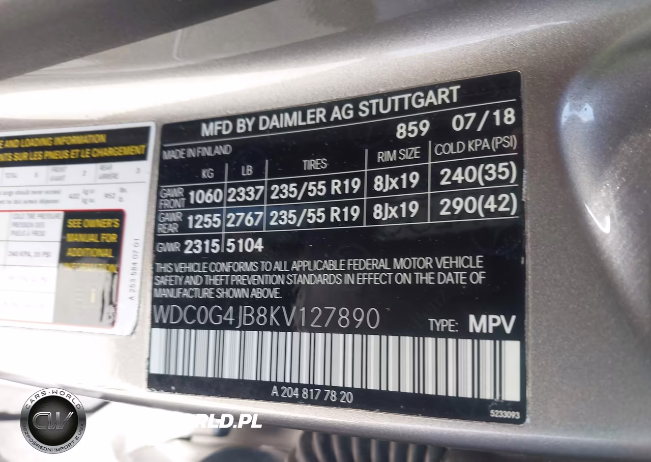 2019 Mercedes-Benz Glc 300 VIN:WDC0G4JB8KV127890 - 9