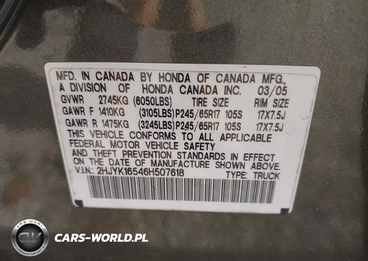 2006 Honda Ridgeline Rtl VIN:2HJYK16546H507618 - 9