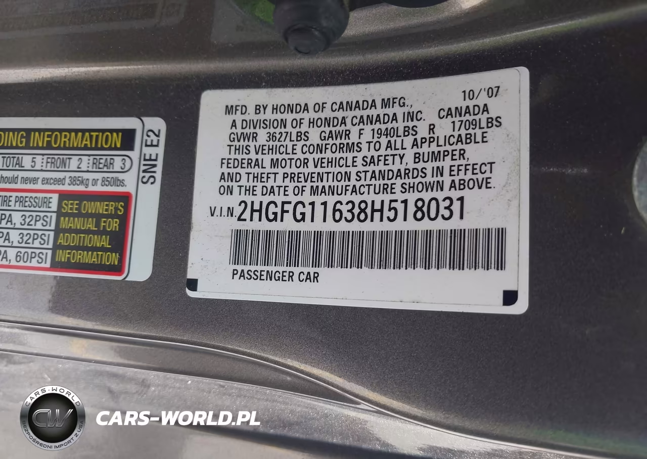 2008 Honda Civic Lx VIN:2HGFG11638H518031 - 9