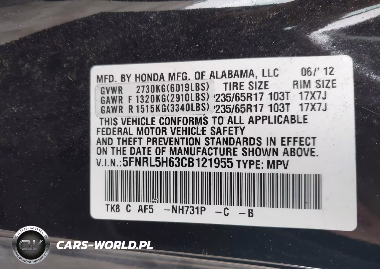 2012 Honda Odyssey Ex-L VIN:5FNRL5H63CB121955 - 9