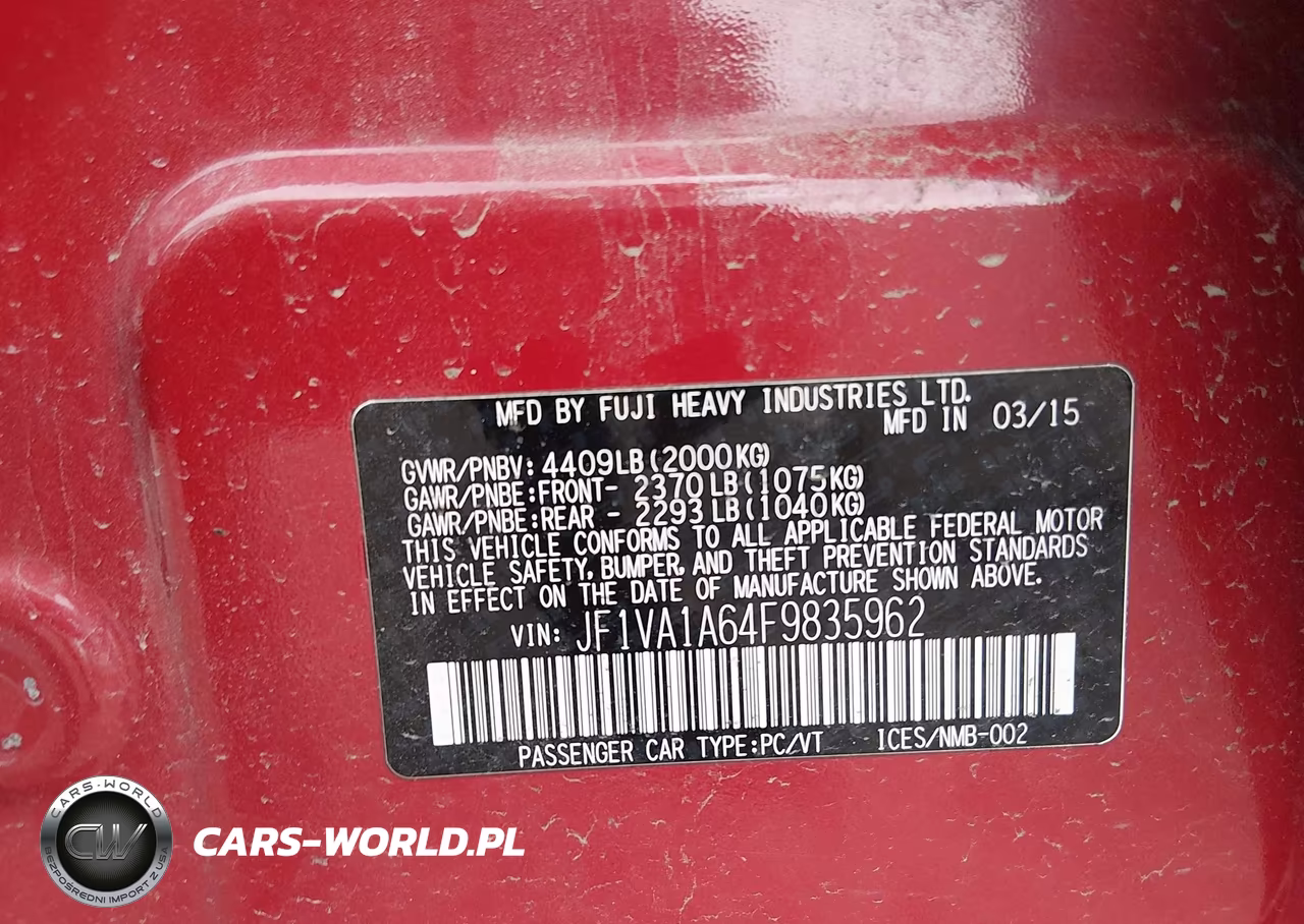 2015 Subaru Wrx VIN:JF1VA1A64F9835962 - 9