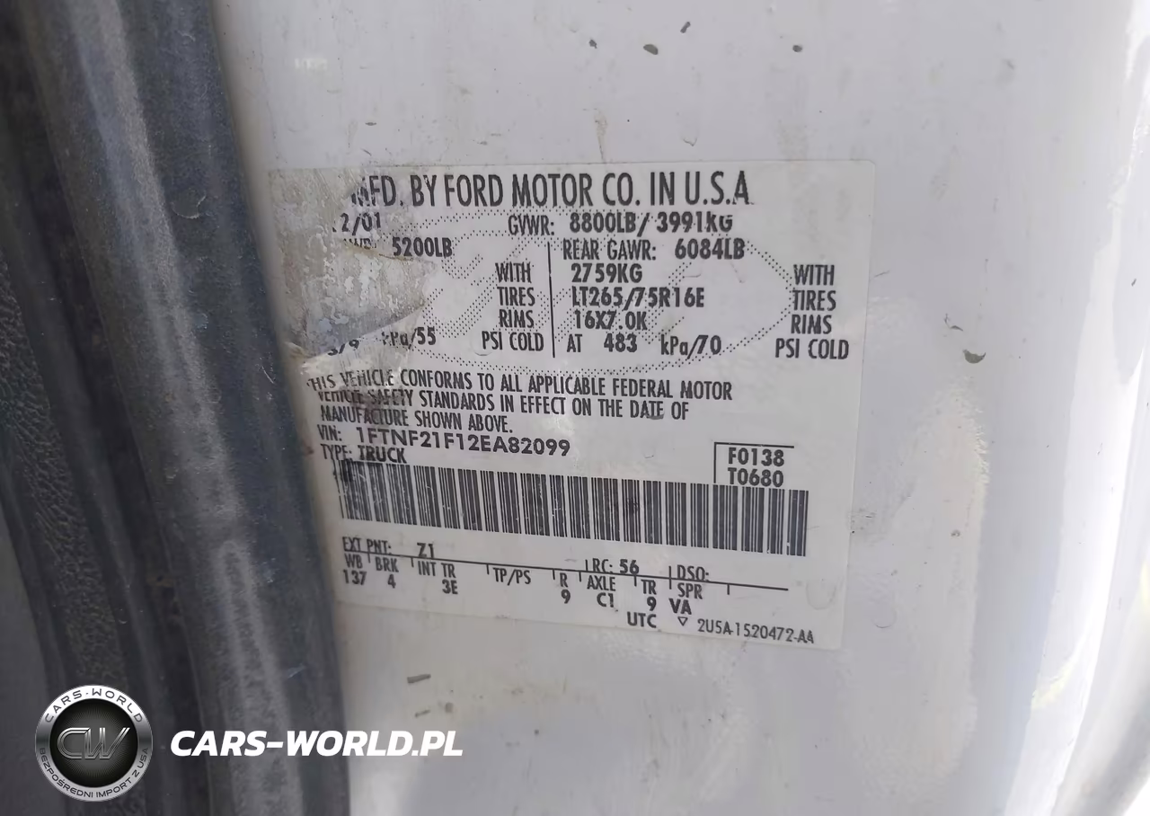 2002 Ford F-250 Xl-Xlt VIN:1FTNF21F12EA82099 - 9