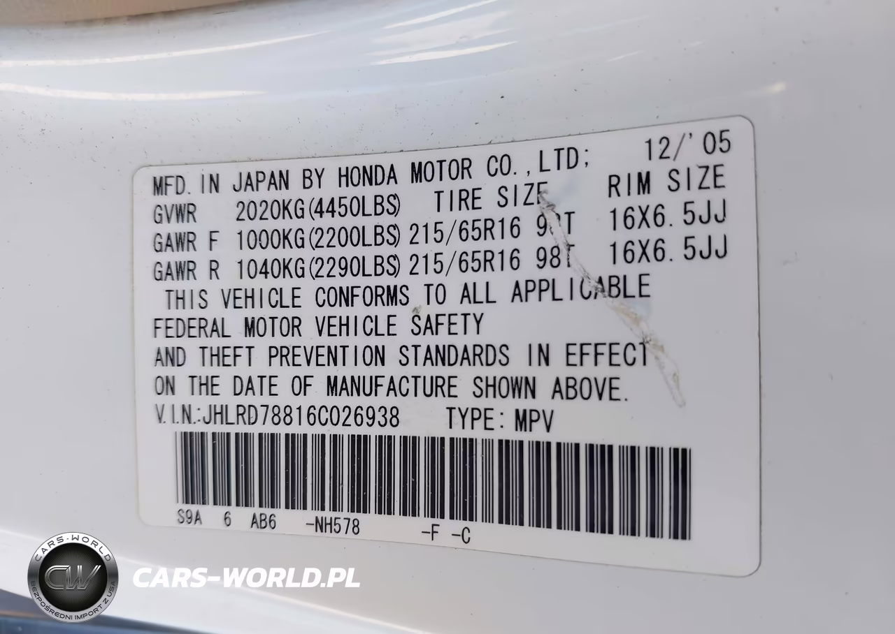 2006 Honda Cr-V Ex VIN:JHLRD78816C026938 - 9