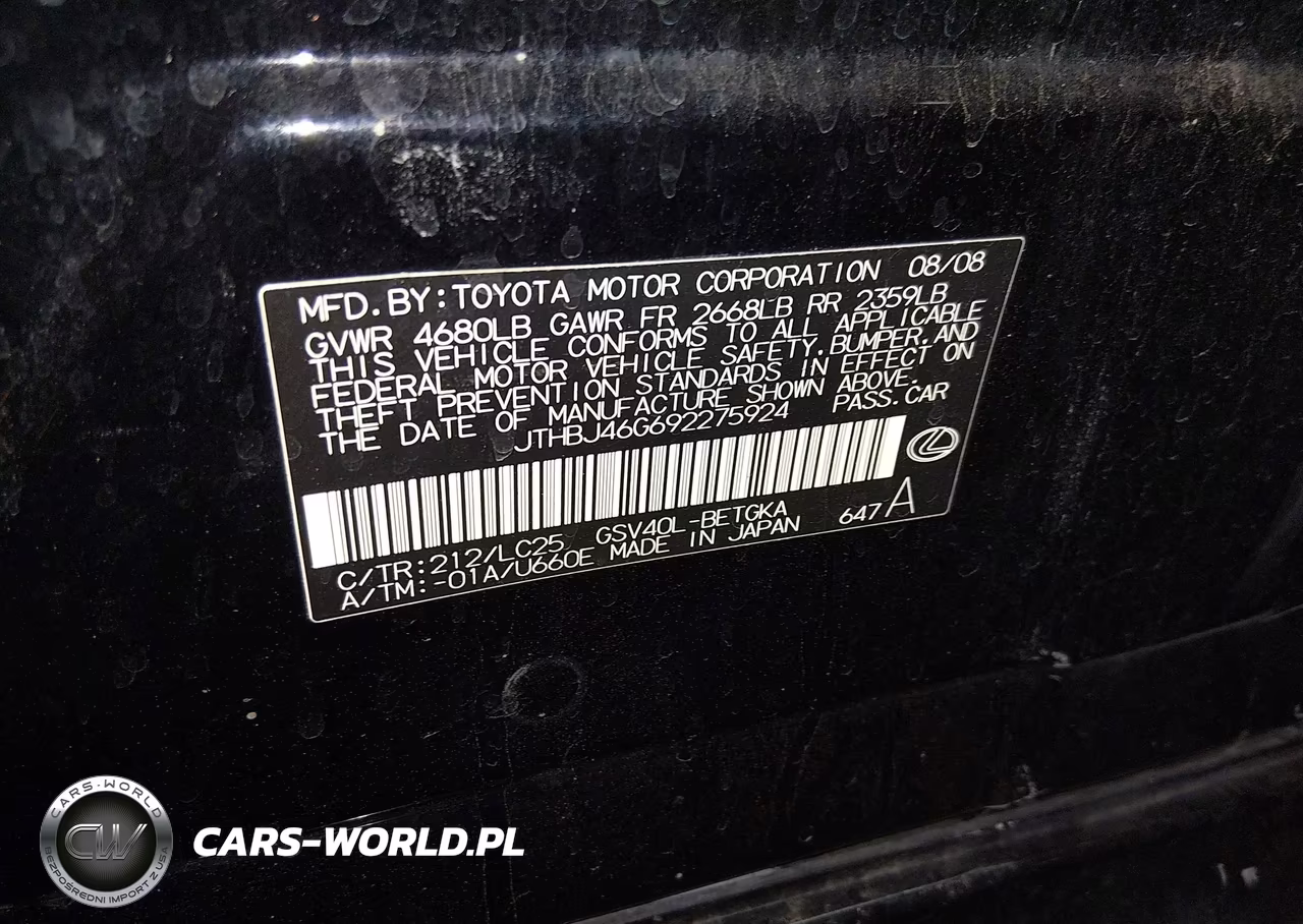 2009 Lexus Es 350 VIN:JTHBJ46G692275924 - 9