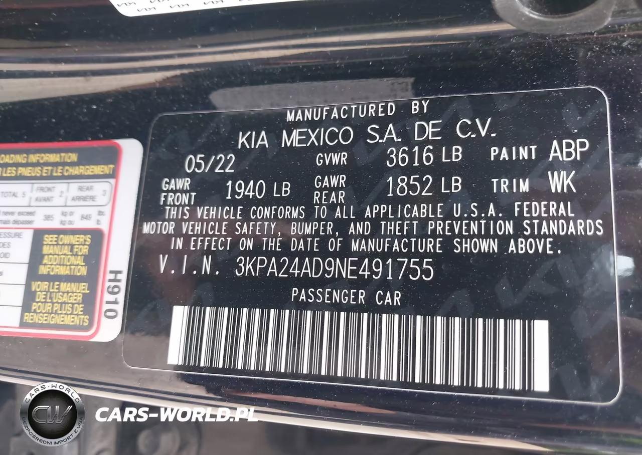 2022 Kia Rio Lx VIN:3KPA24AD9NE491755 - 9