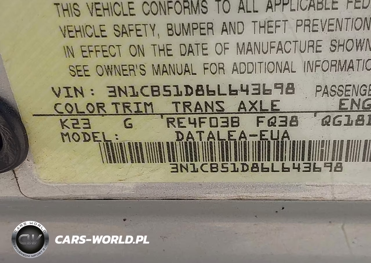 2006 Nissan Sentra 1.8S VIN:3N1CB51D86L643698 - 9