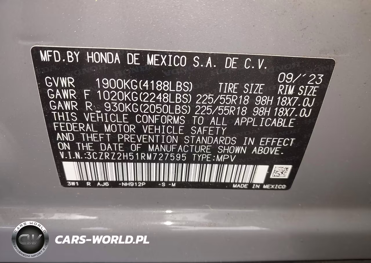 2024 Honda Hr-V Awd Sport-Awd Sport W-O Bsi VIN:3CZRZ2H51RM727595 - 9