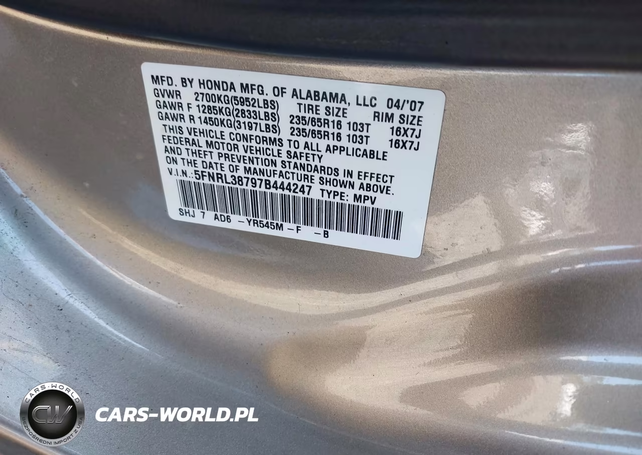 2007 Honda Odyssey Ex-L VIN:5FNRL38797B444247 - 9