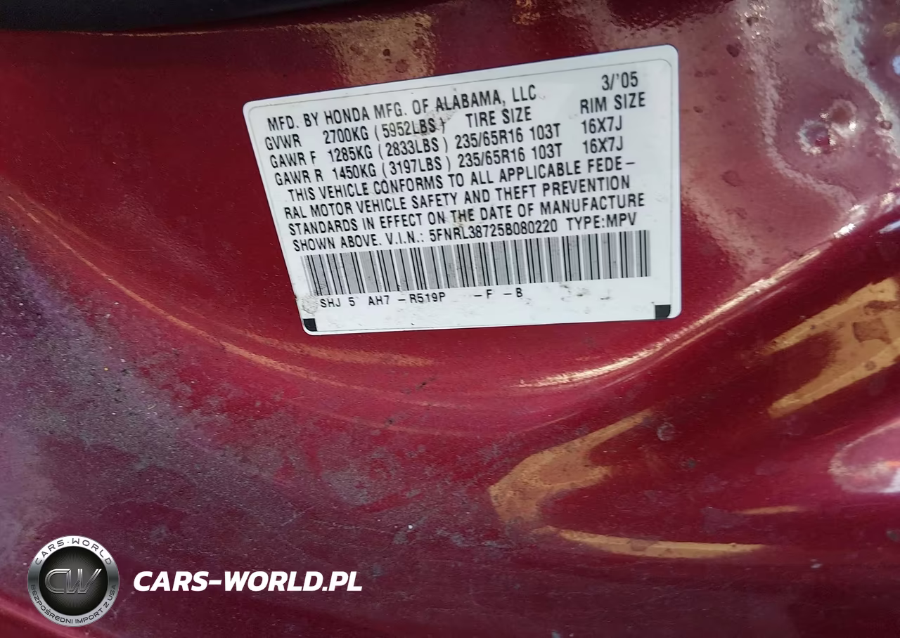 2005 Honda Odyssey Ex-L VIN:5FNRL38725B080220 - 9