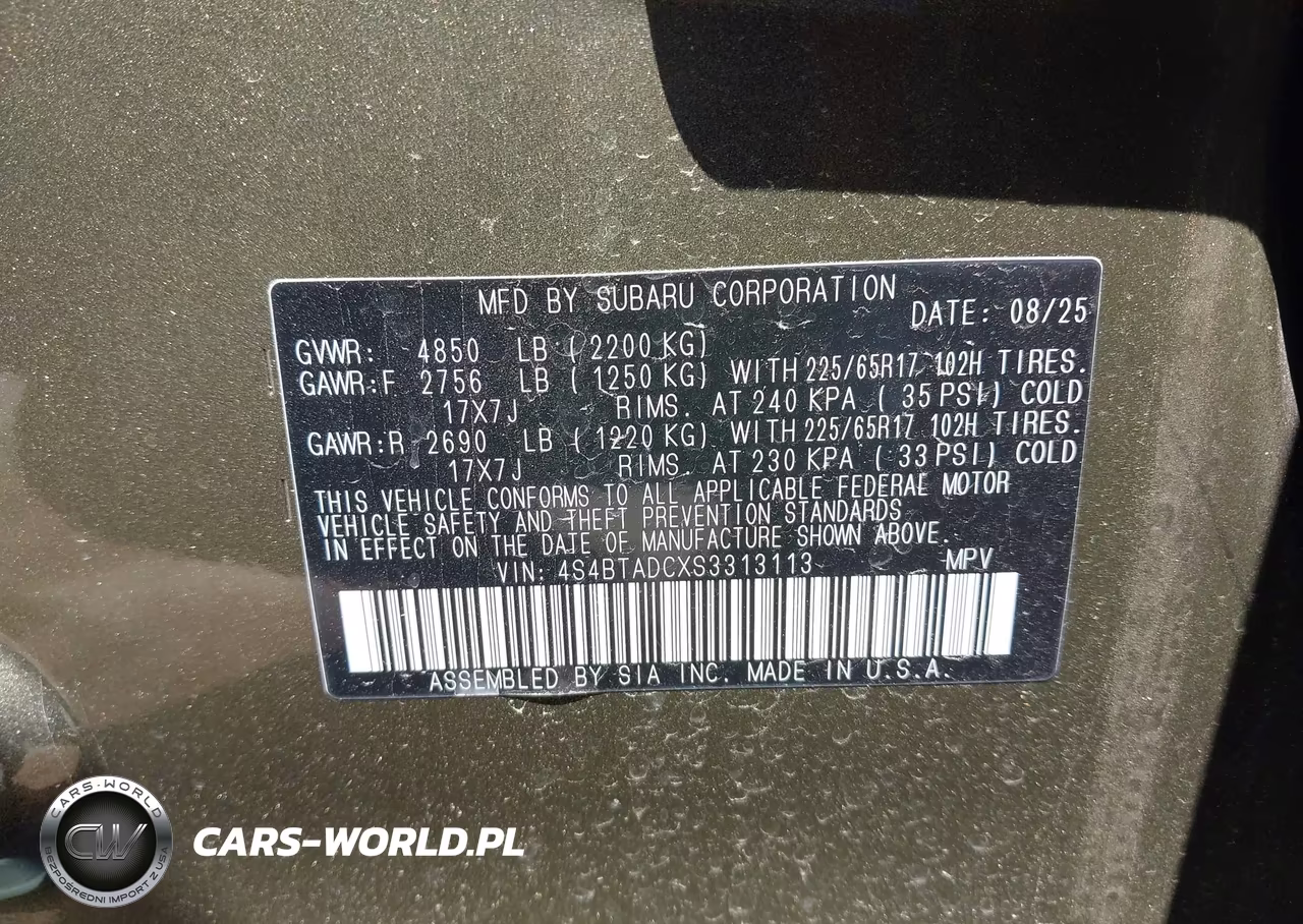 2025 Subaru Outback Premium VIN:4S4BTADCXS3313113 - 9