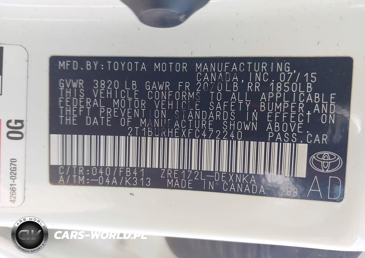 2015 Toyota Corolla Le VIN:2T1BURHEXFC472240 - 9