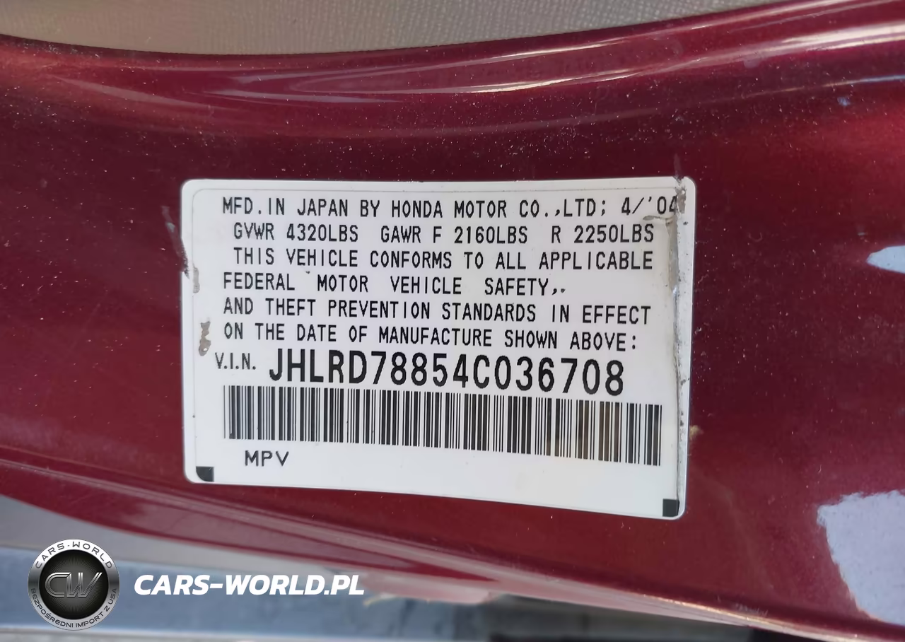 2004 Honda Cr-V Ex VIN:JHLRD78854C036708 - 9