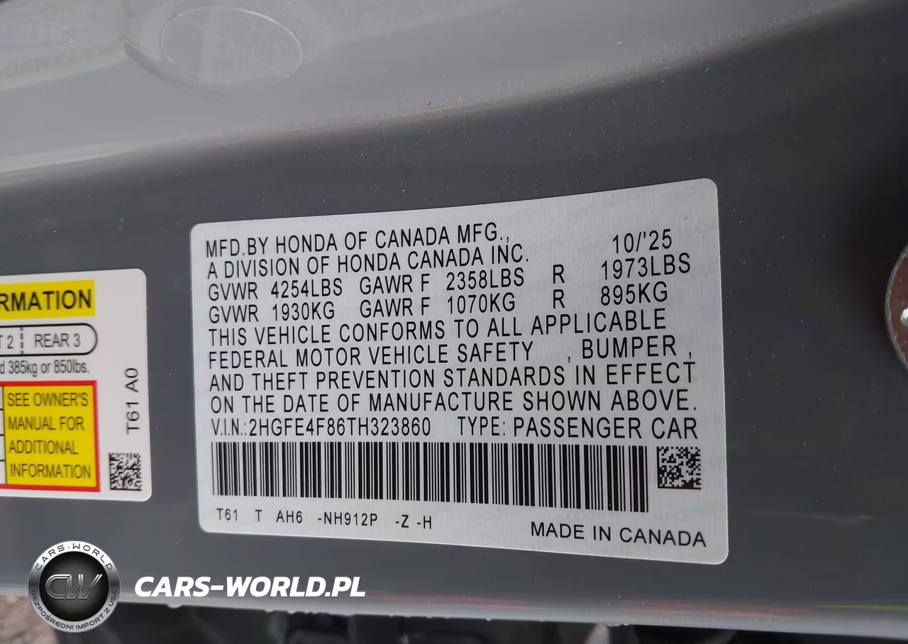 2026 Honda Civic Hybrid Sport-Sport Touring VIN:2HGFE4F86TH323860 - 9