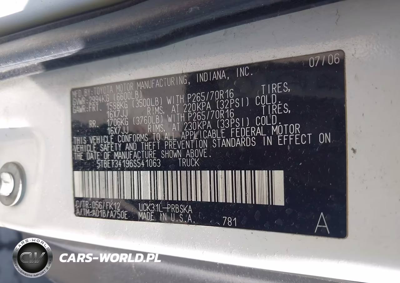 2006 Toyota Tundra Sr5 V8 VIN:5TBET34196S541063 - 9