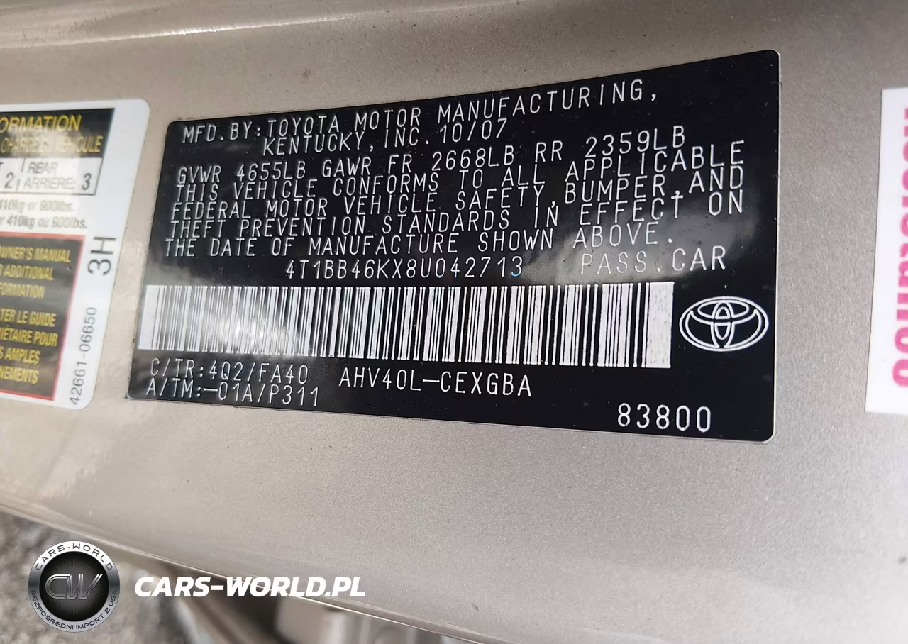 2008 Toyota Camry Hybrid VIN:4T1BB46KX8U042713 - 9