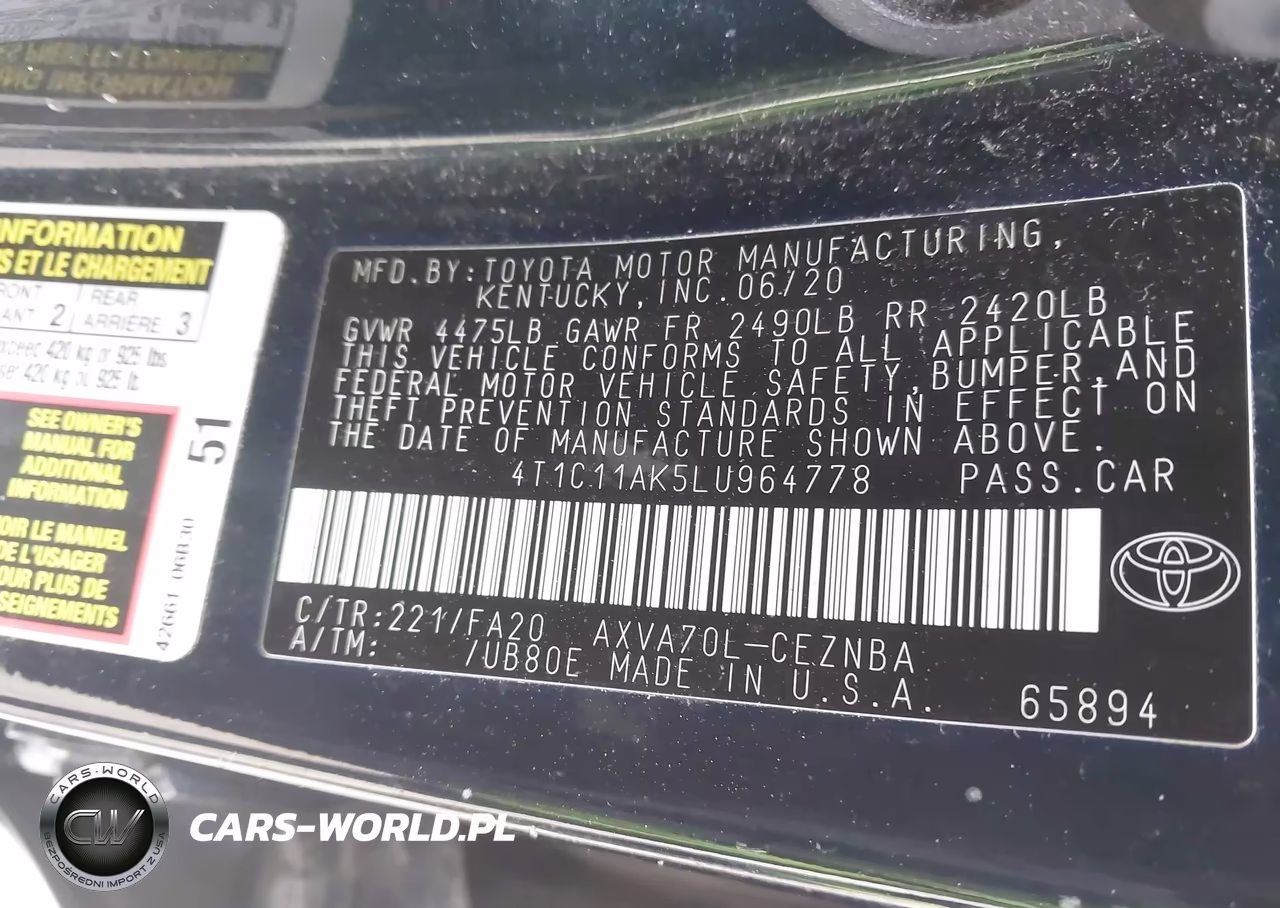 2020 Toyota Camry Le VIN:4T1C11AK5LU964778 - 9