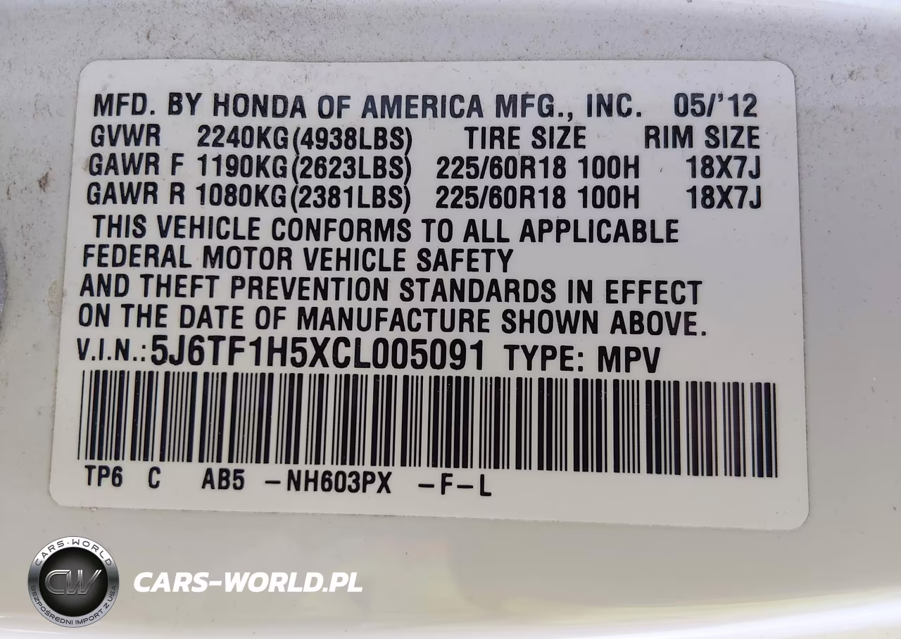 2012 Honda Crosstour Ex-L VIN:5J6TF1H5XCL005091 - 9