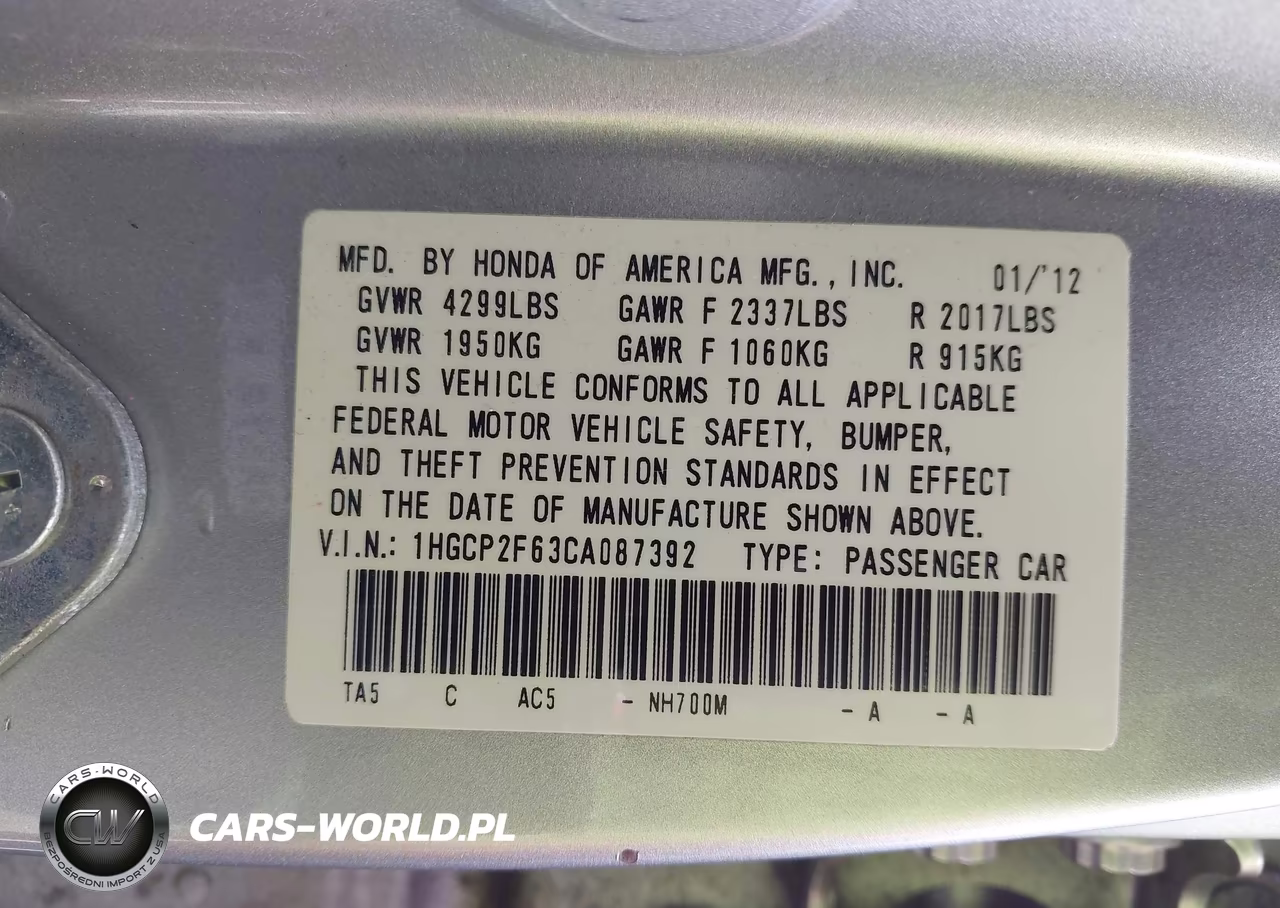 2012 Honda Accord 2.4 Se VIN:1HGCP2F63CA087392 - 9