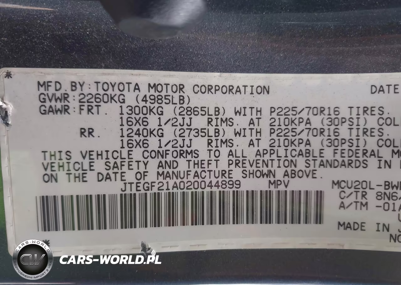 2002 Toyota Highlander Limited V6 VIN:JTEGF21A020044899 - 9