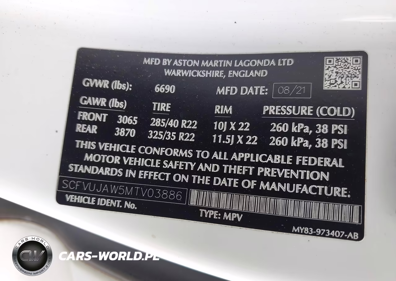2021 Aston Martin Dbx VIN:SCFVUJAW5MTV03886 - 9