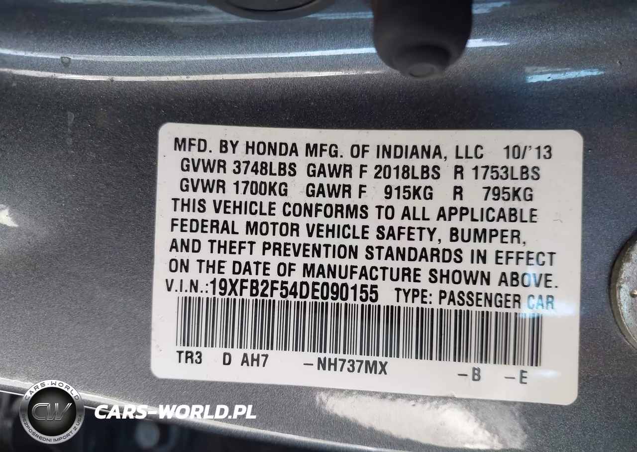 2013 Honda Civic Lx VIN:19XFB2F54DE090155 - 9