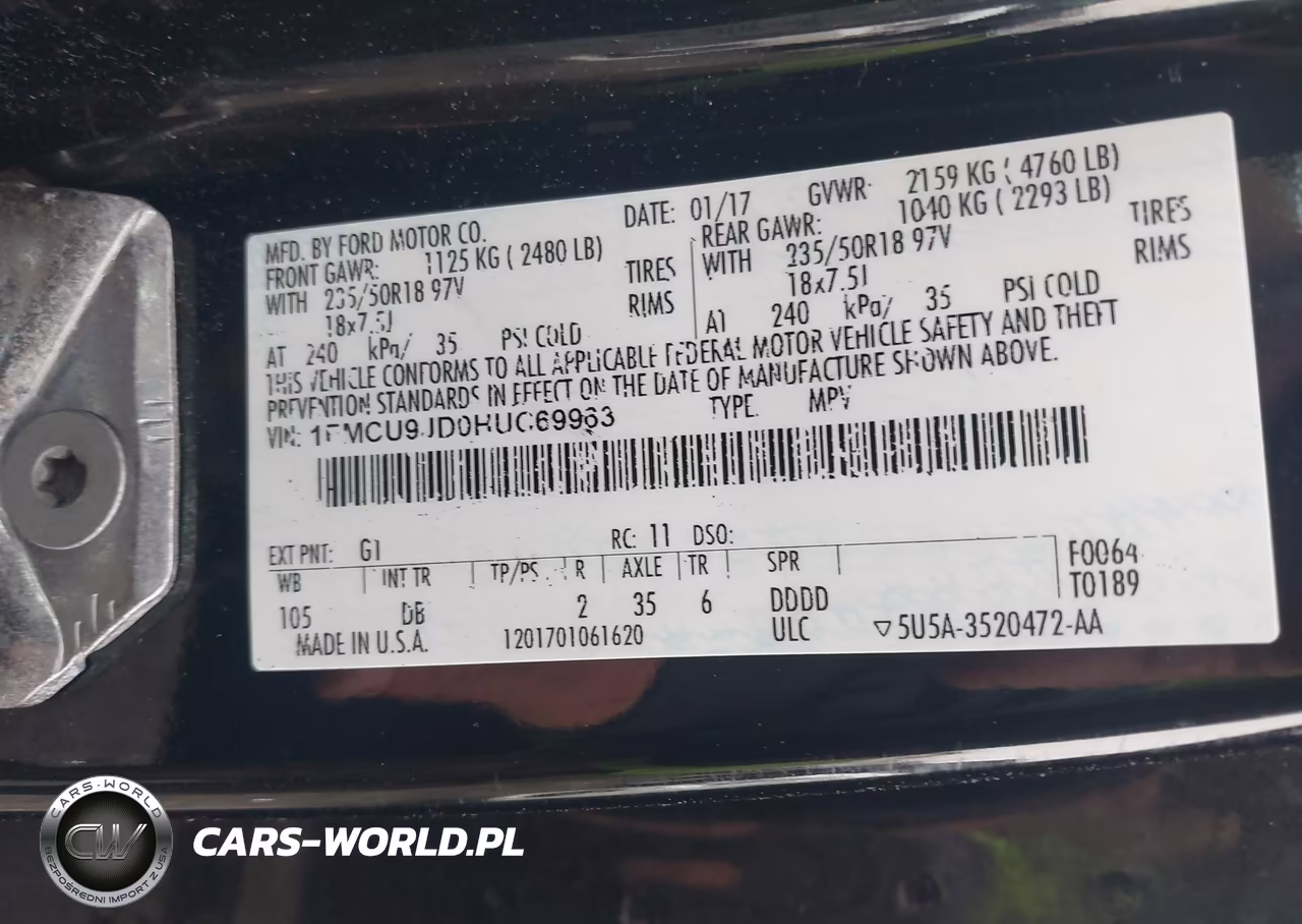 2017 Ford Escape Titanium VIN:1FMCU9JD0HUC69963 - 9