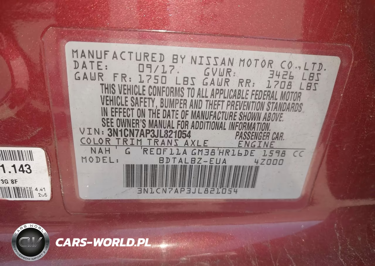2018 Nissan Versa 1.6 Sv VIN:3N1CN7AP3JL821054 - 9