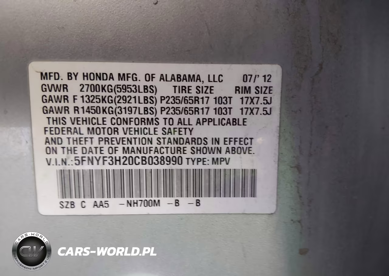 2012 Honda Pilot Lx VIN:5FNYF3H20CB038990 - 9
