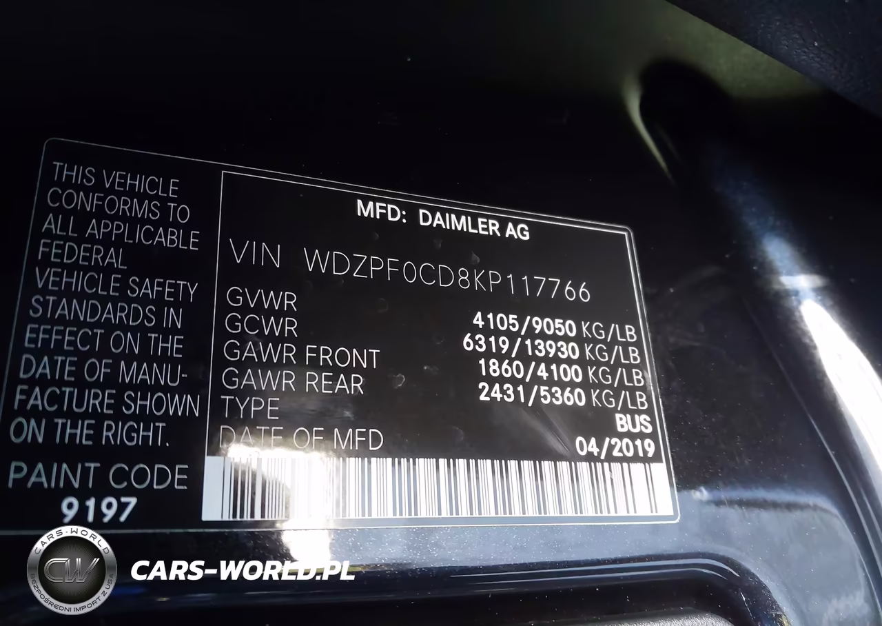 2019 Mercedes-Benz Sprinter 2500 High Roof V6 VIN:WDZPF0CD8KP117766 - 9