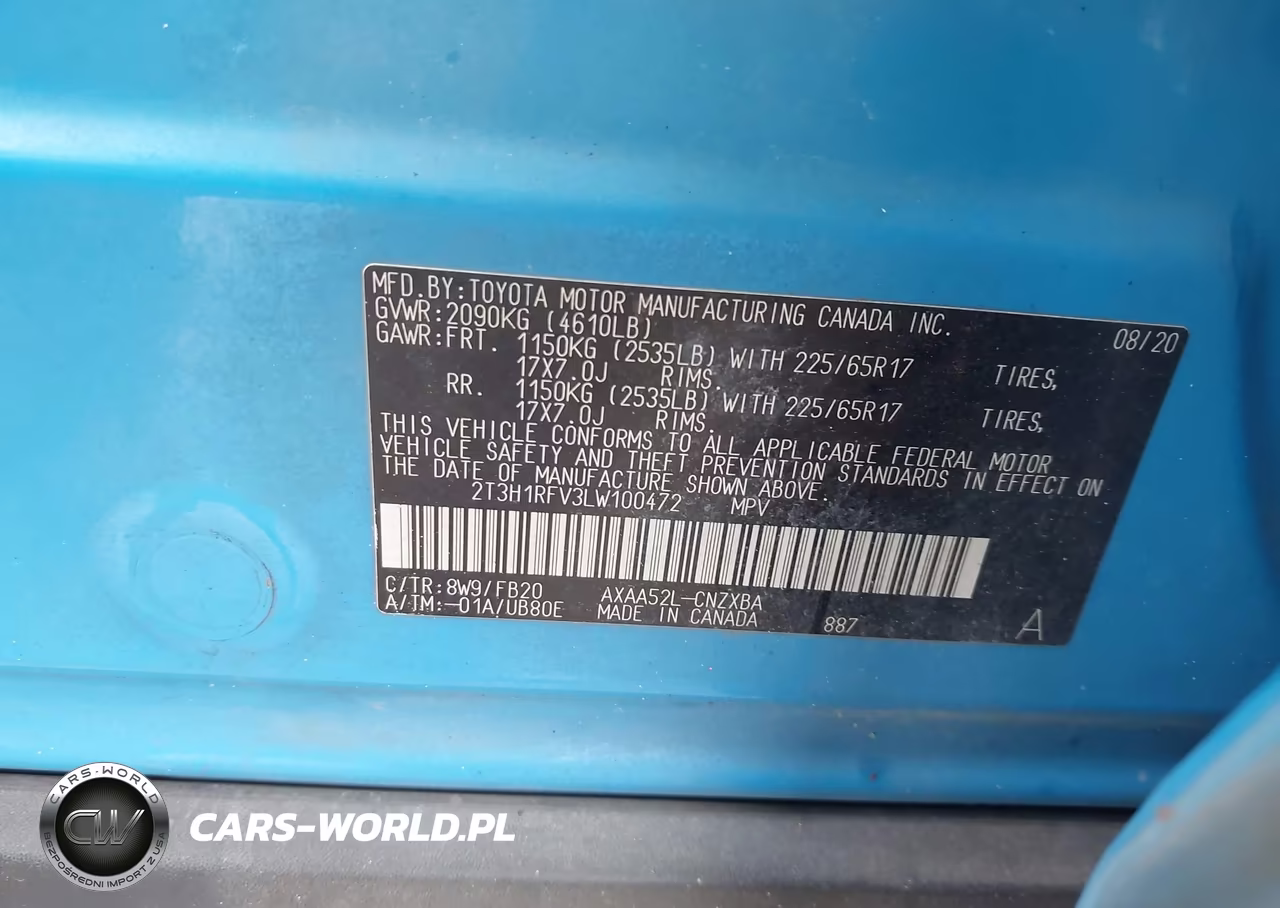 2020 Toyota Rav4 Le VIN:2T3H1RFV3LW100472 - 9