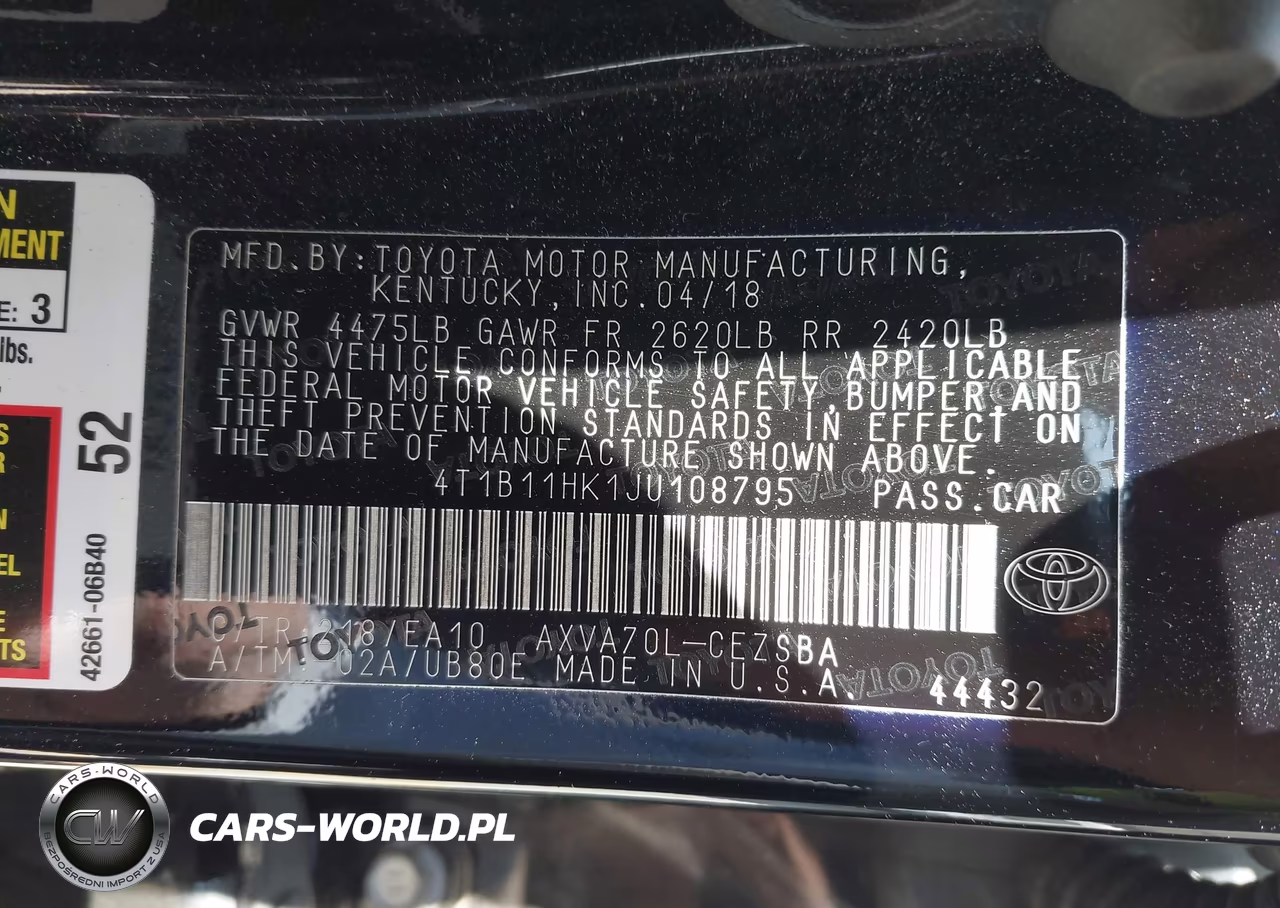 2018 Toyota Camry Se VIN:4T1B11HK1JU108795 - 9